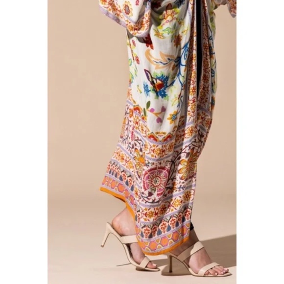 Colorful Vibrant Delphi Floral Paisley Open Wrap Duster Kimono Top One Size - Picture 6 of 9